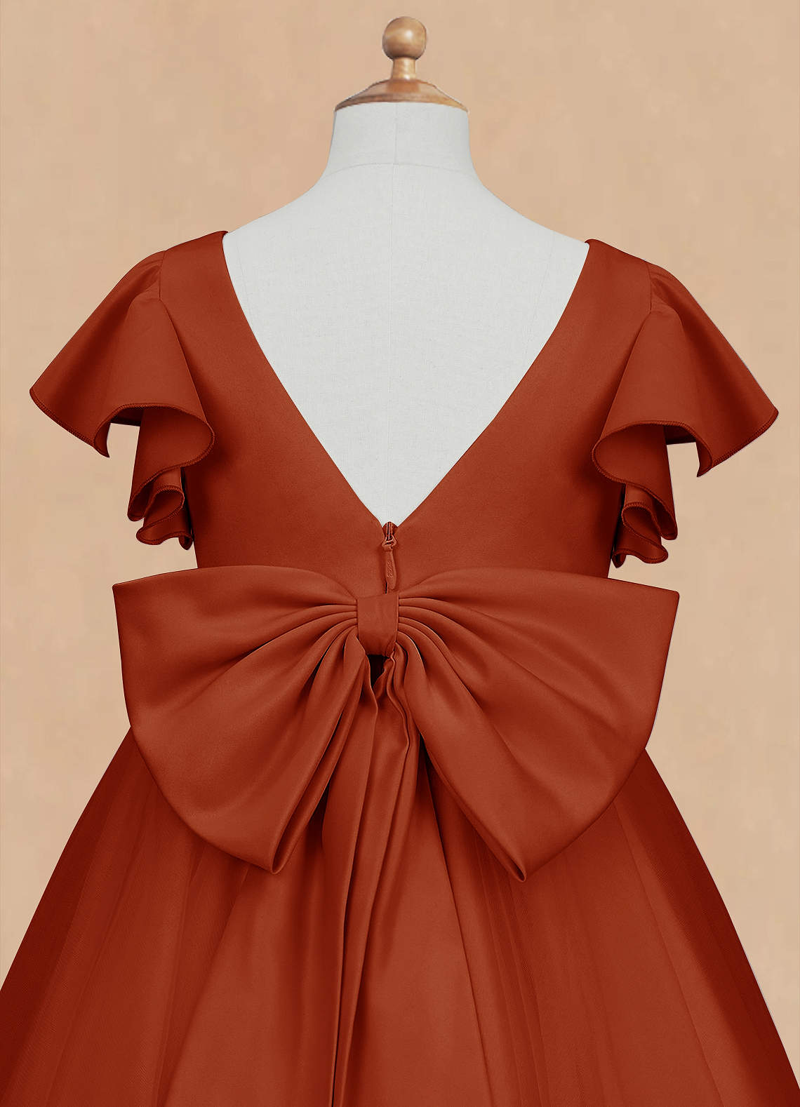 Azazie Kaeya Flower Girl Dresses Paprika A-Line Bow Tulle Dress image7