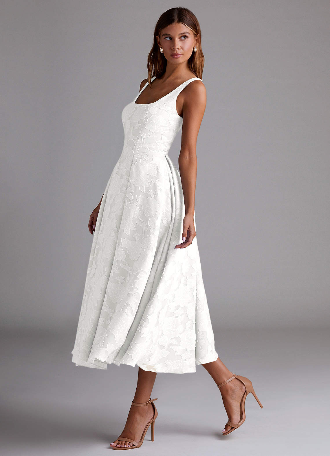 Azazie Amalie Brautjungfernkleider A-Linie Plissee Blumen-Burnout Kleid Weiß image3