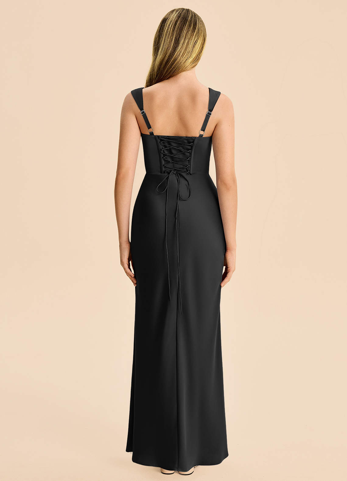 Azazie Agustina Junior Black Sheath Pleated Stretch Satin Dress image1