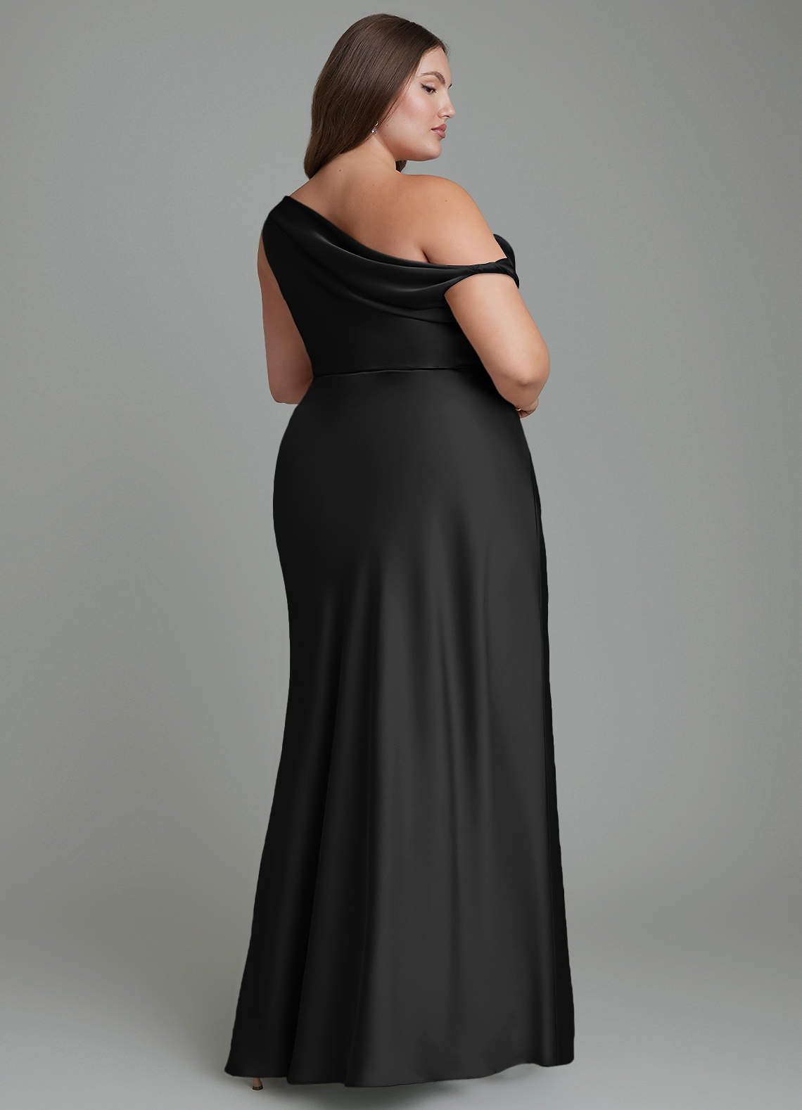 Azazie Emerson Bridesmaid Dresses Black Mermaid Off the Shoulder Stretch Satin Dress image8