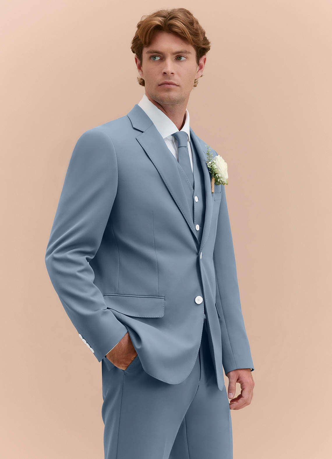 front James Dusty Blue Structured Stretch 3-piece suit