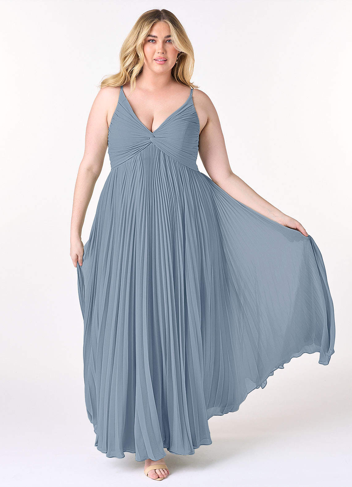 Azazie Raychelle Brautjungfernkleider A-Linie V-Hals Chiffon Kleid Staubblau image1