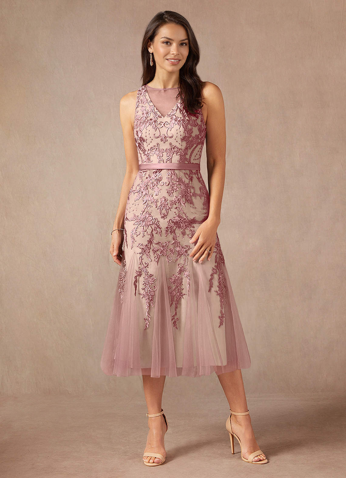 Azazie Herrin Mother of the Bride Dresses Dusty Rose Champagne Mermaid Lace Dress image2