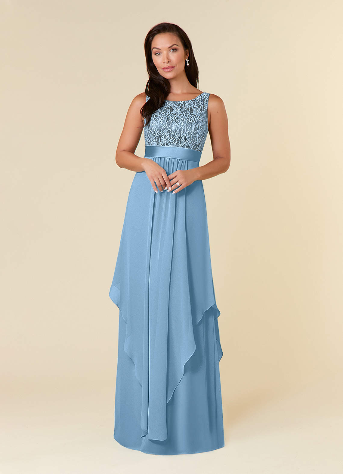 Azazie Xella vestidos de madre de la novia Vestido de Azul Acero de Gasa de Corte En A con Encaje image1