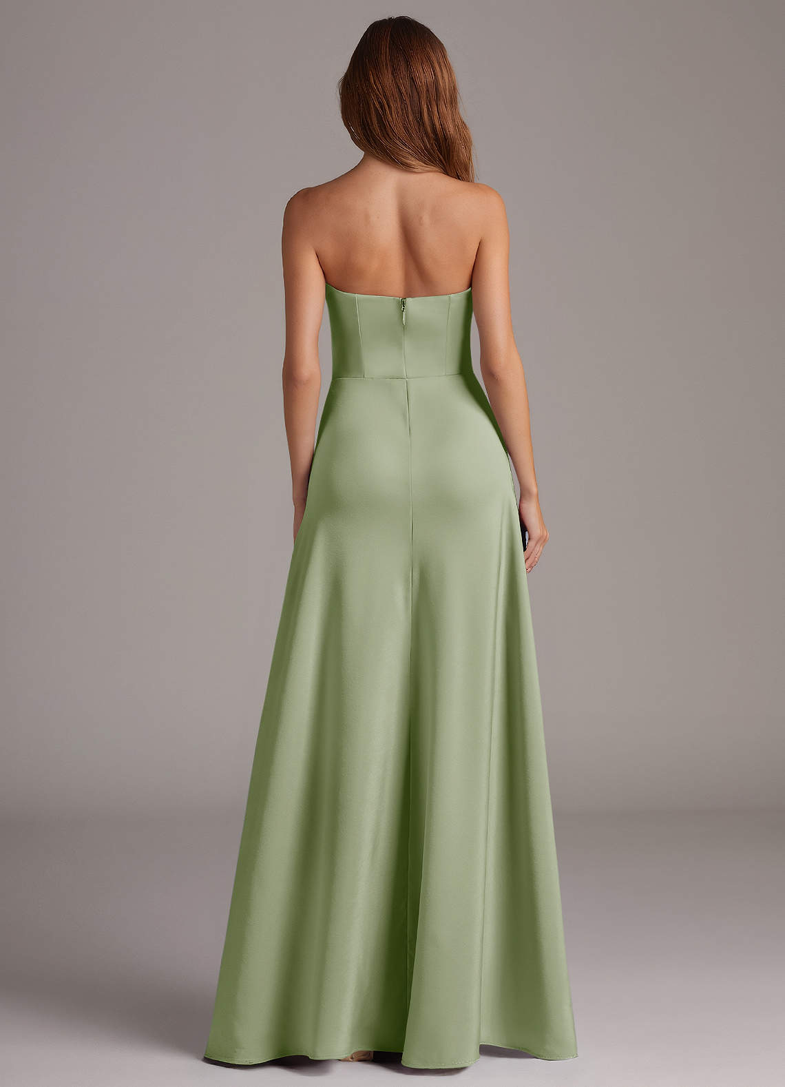 Azazie Wren Brudtärnklänningar Klä av A-Linje i Stretch Satin Axelbandslös Dusty Sage Konvertibel image4