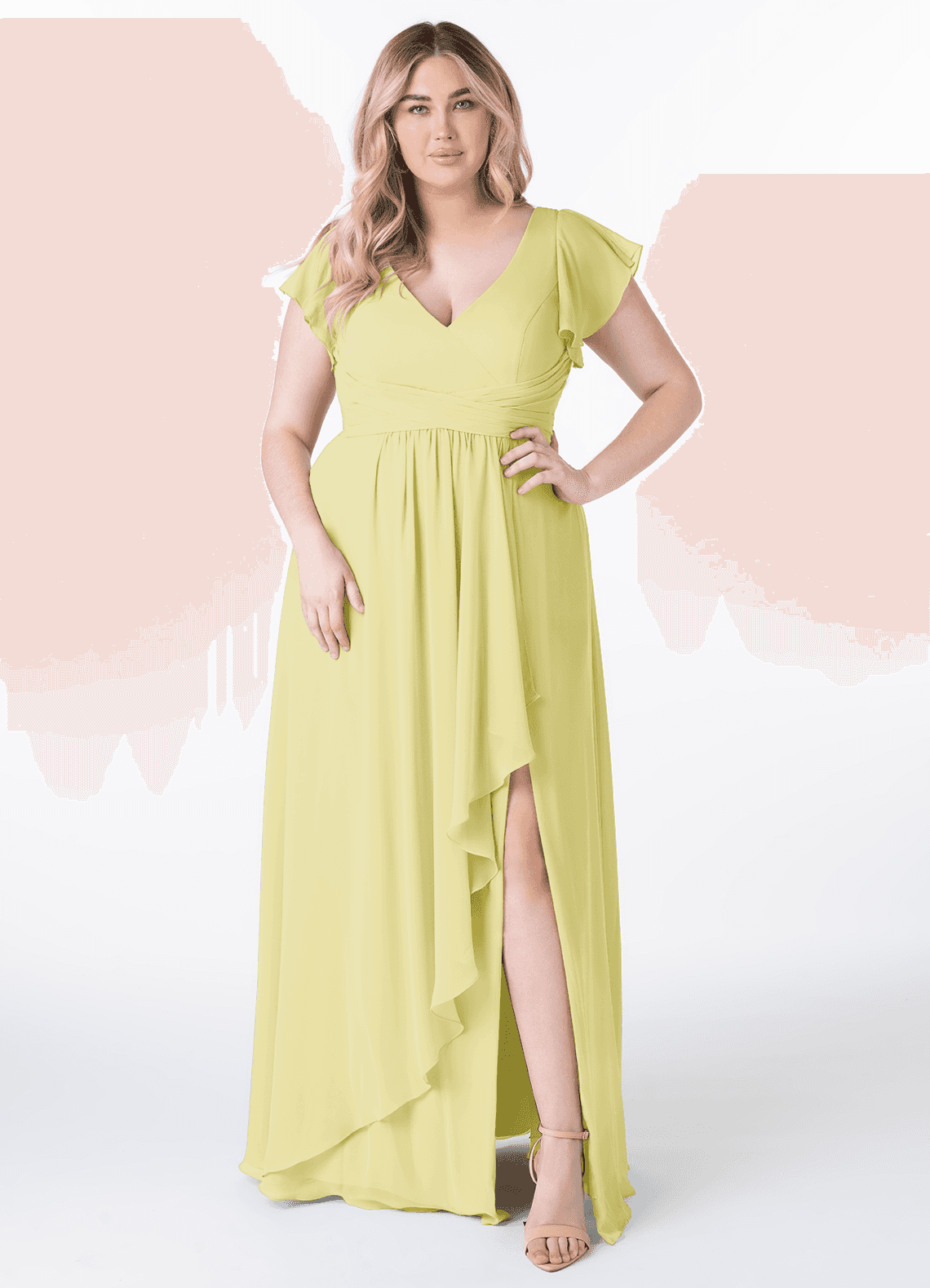 Azazie Omari Bridesmaid Dresses Lemon Sorbet A-Line Chiffon Dress image1