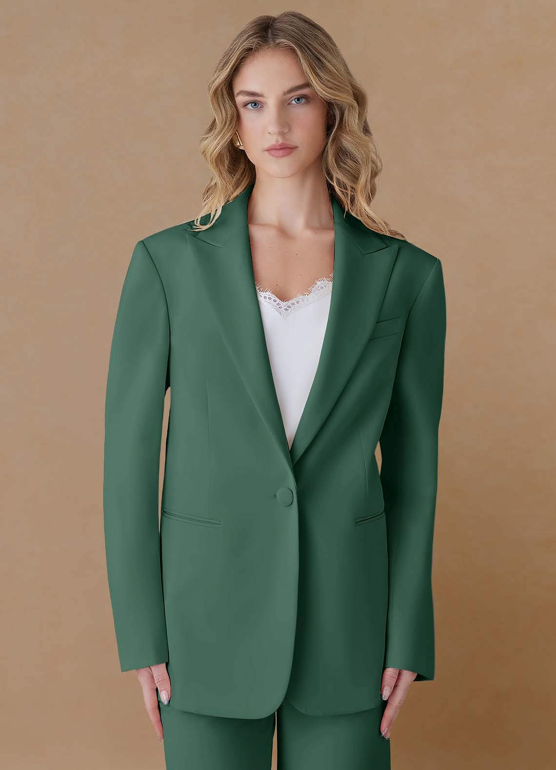 front Amelia Eucalyptus Refined Weave Performance Oversized 2-Piece Suit