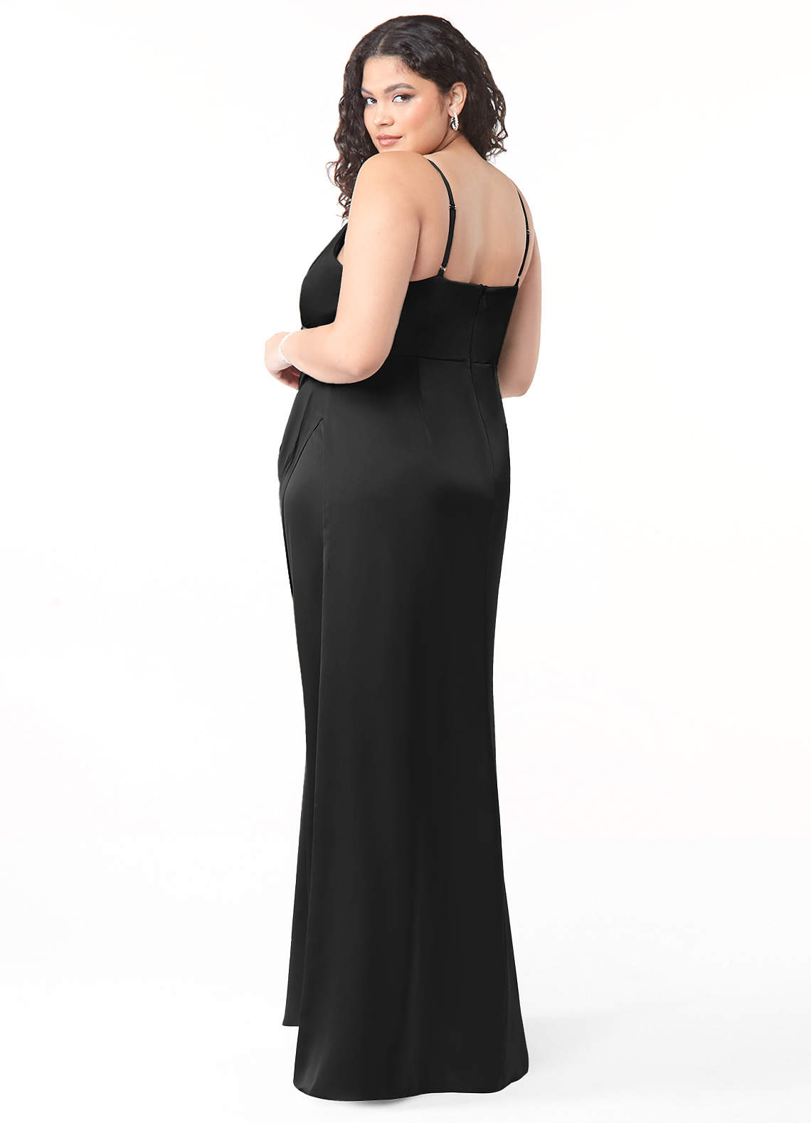 Azazie Maci Bridesmaid Dresses Black A-Line V-Neck Pleated Stretch Satin Dress image7