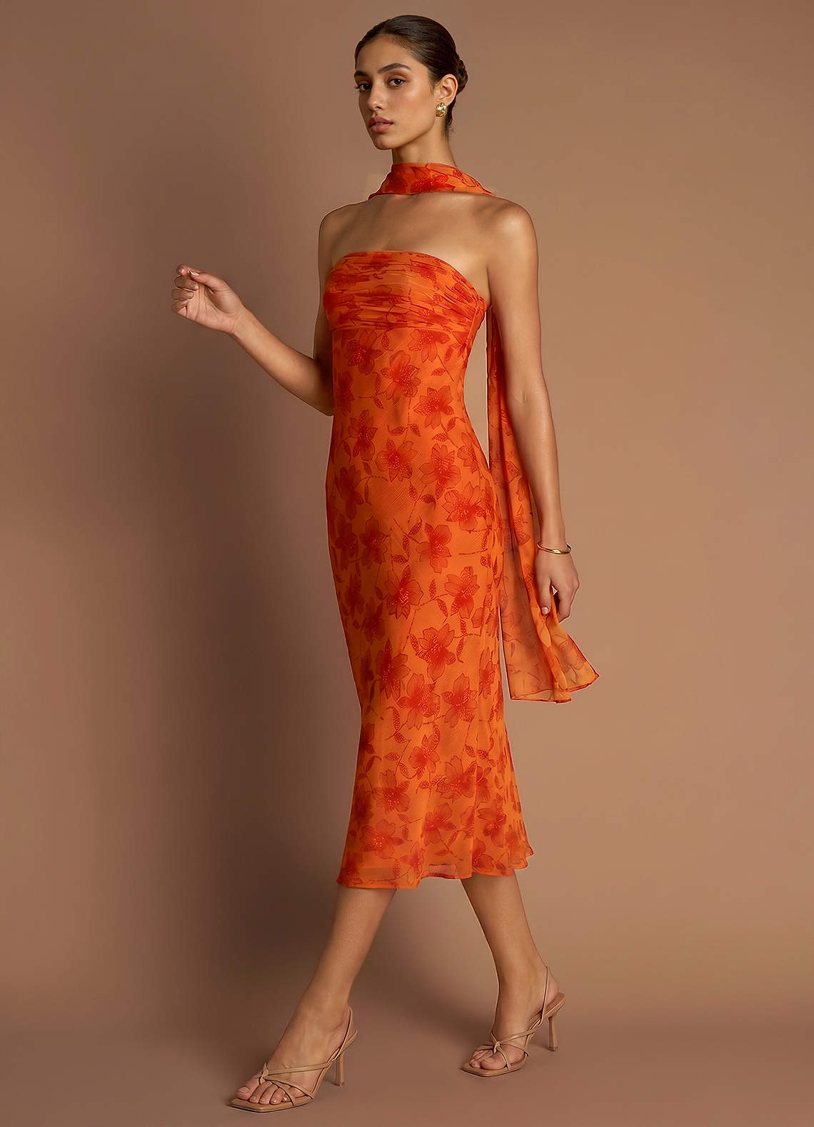 tangerine cocktail dress Aisha Tangerine Midi Dress