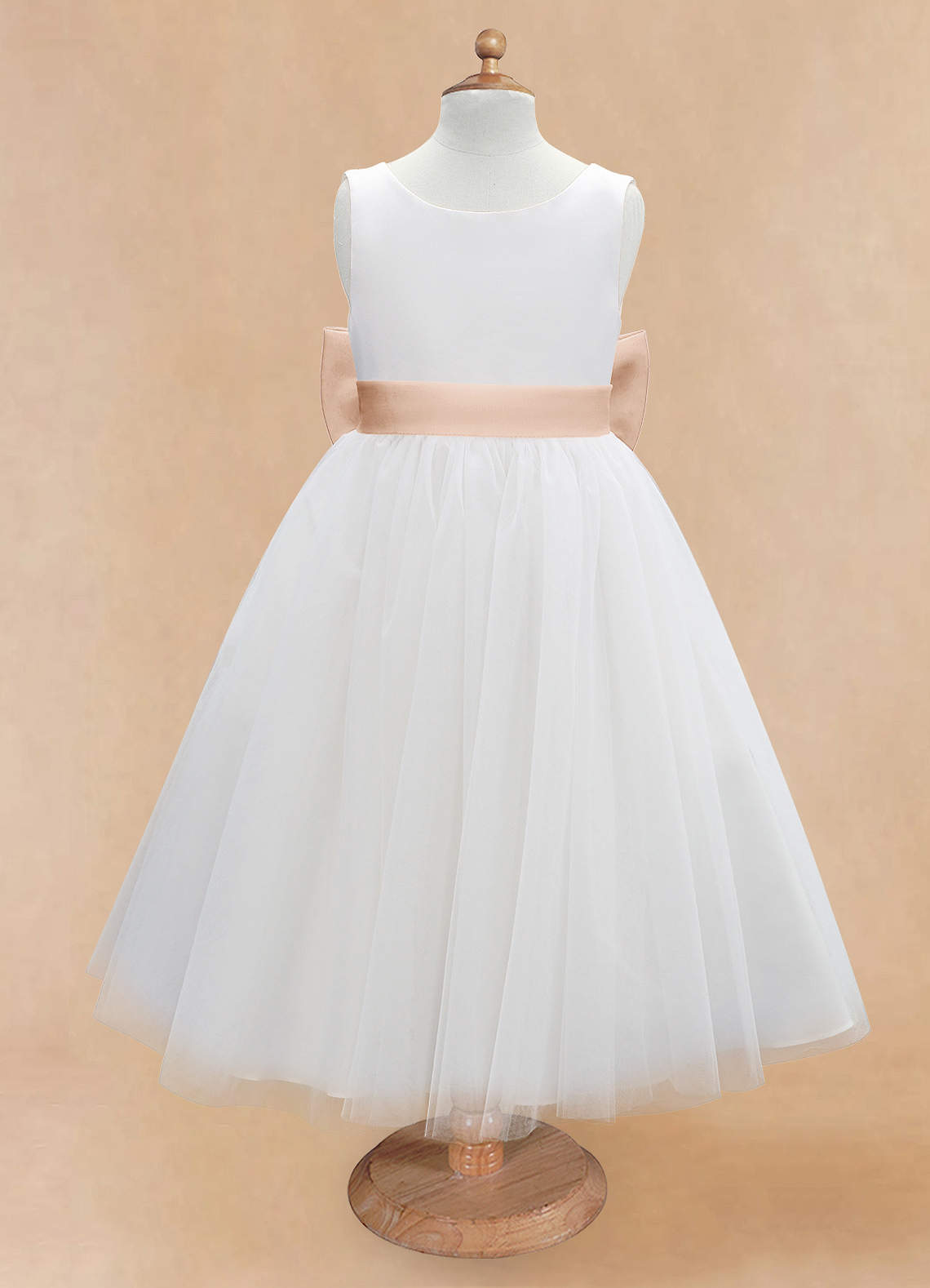 Azazie Kavi Flower Girl Dresses Ivory English Rose A-Line Bow Matte Satin Dress image6