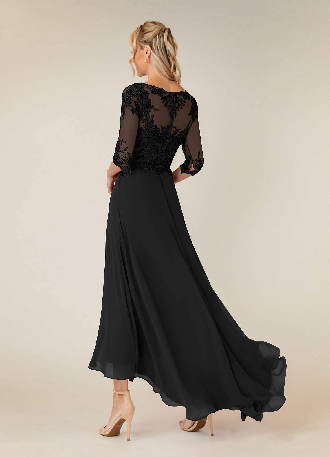 Azazie Monza Black A-Line Lace Chiffon Dress Ready to Ship | Azazie