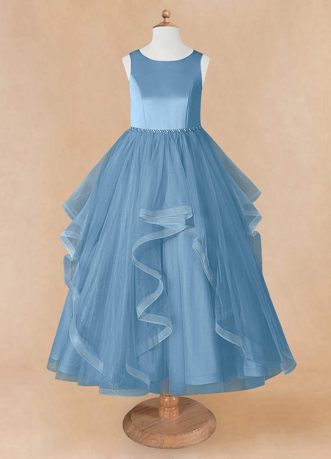 Azazie Sofia Steel Blue A-Line Beaded Tulle Dress | Azazie AU