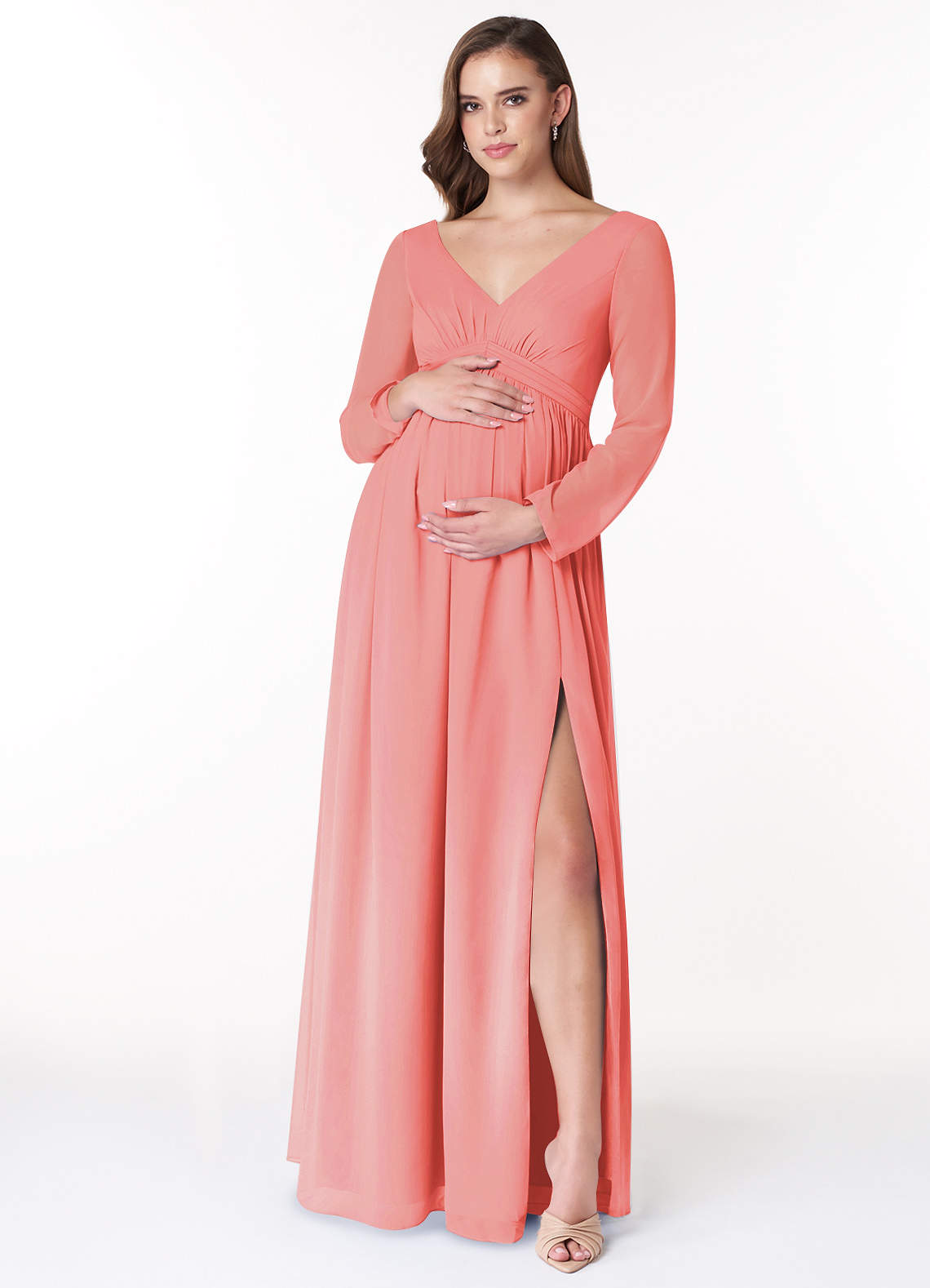 Azazie Teton vestidos de dama de honor de maternidad Vestido de Corte En A Manga larga Hasta el suelo Gasa image1
