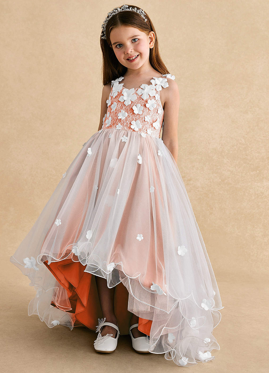 Azazie Celia Flower Girl Dresses Sunset A-Line Lace Tulle Dress image5