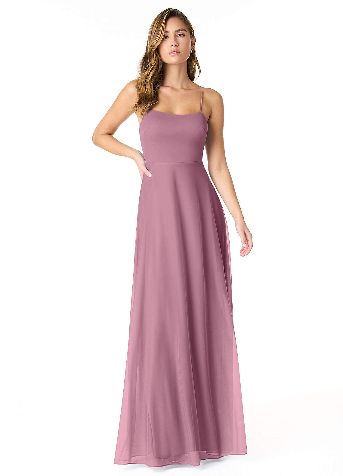 Azazie Rae Bridesmaid Dresses Vintage Mauve A-Line Bow Mesh Dress image1