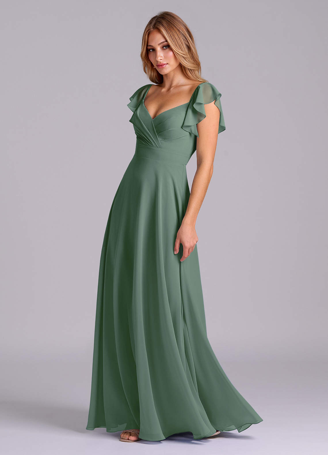 Azazie Leilani Brautjungfernkleider A-Linie Plissee Chiffon Kleid Eukalyptus image3