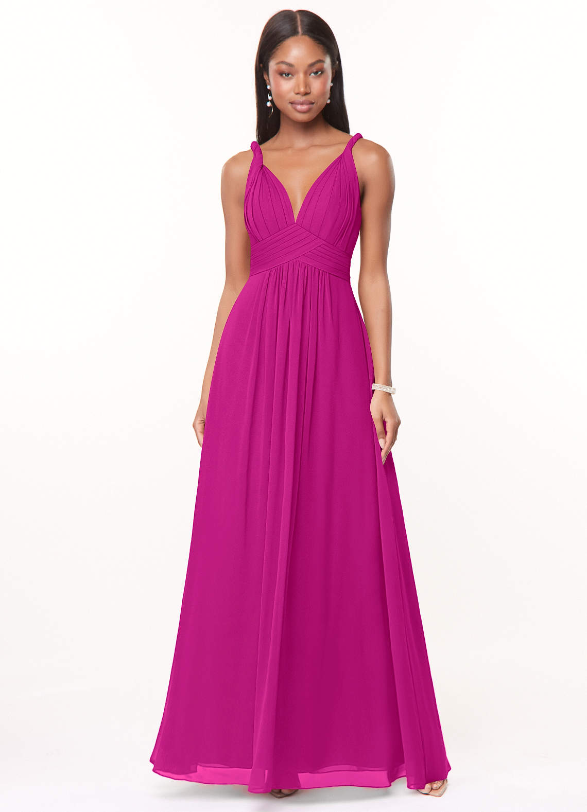 Azazie Maren Bridesmaid Dresses Fuchsia A-Line Pleated Chiffon Dress image1