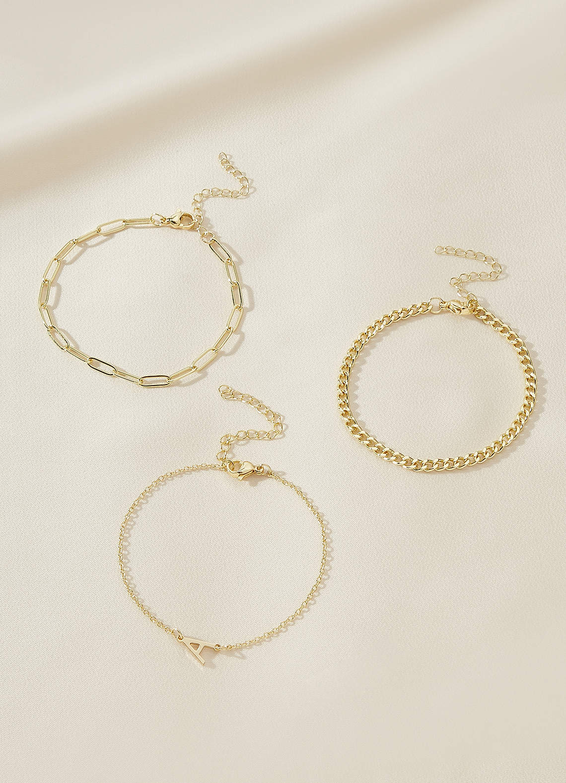 front 3-Piece Initial Letter Stackable Bracelet Set