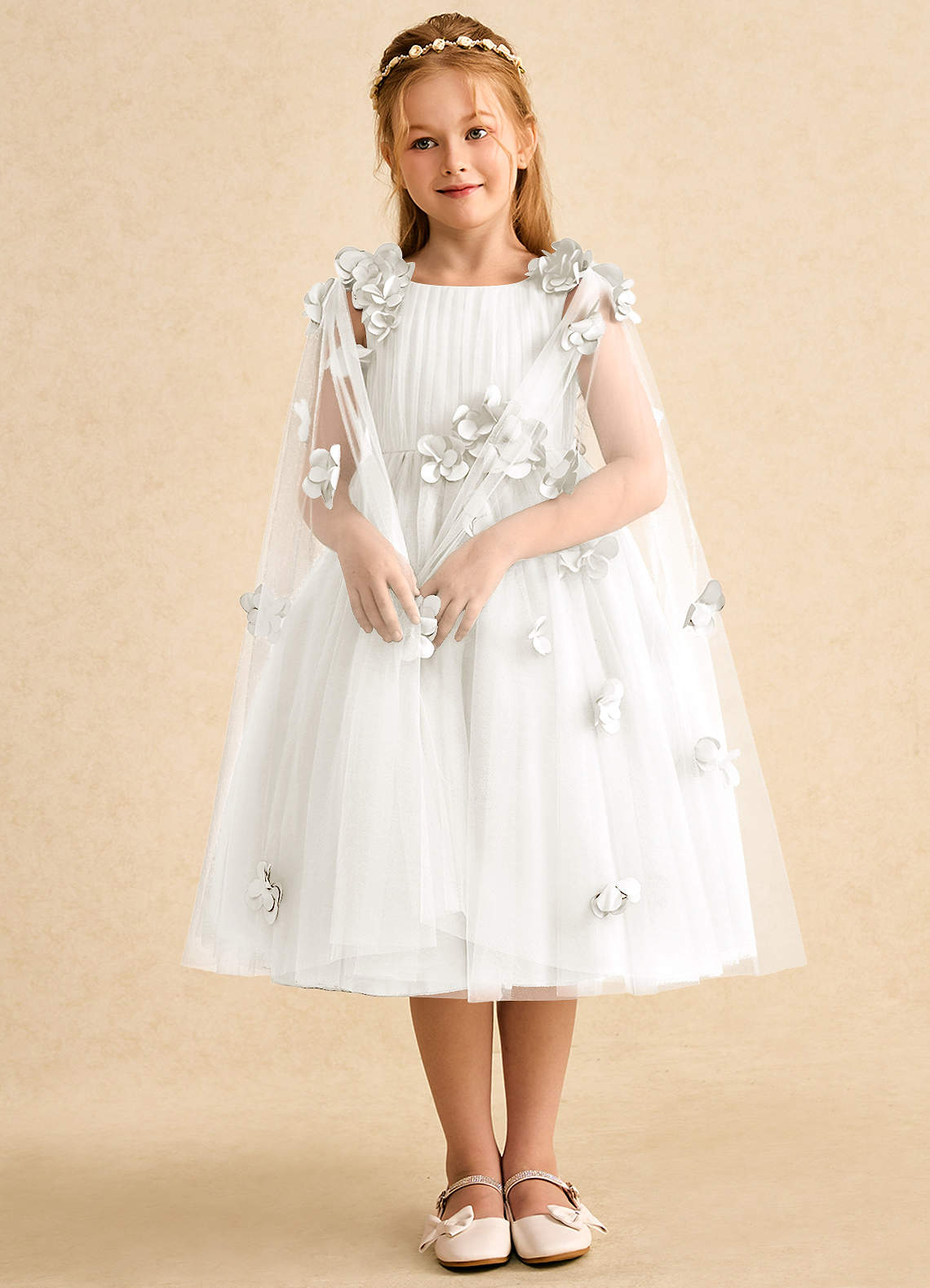 Azazie Staria Flower Girl Dresses Ivory Ball-Gown Ruched Tulle Dress image2