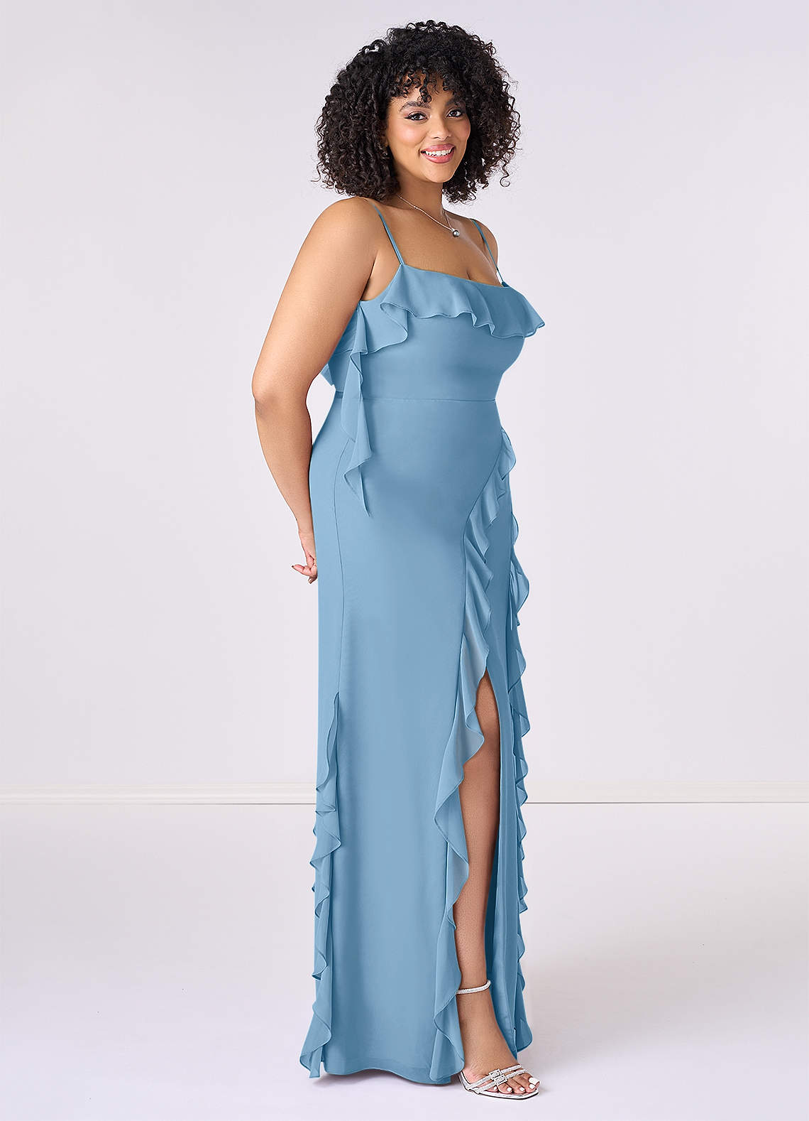 Barbie™ ❤ AZAZIE 1001 Ready to Ship Steel Blue Chiffon Bridesmaid