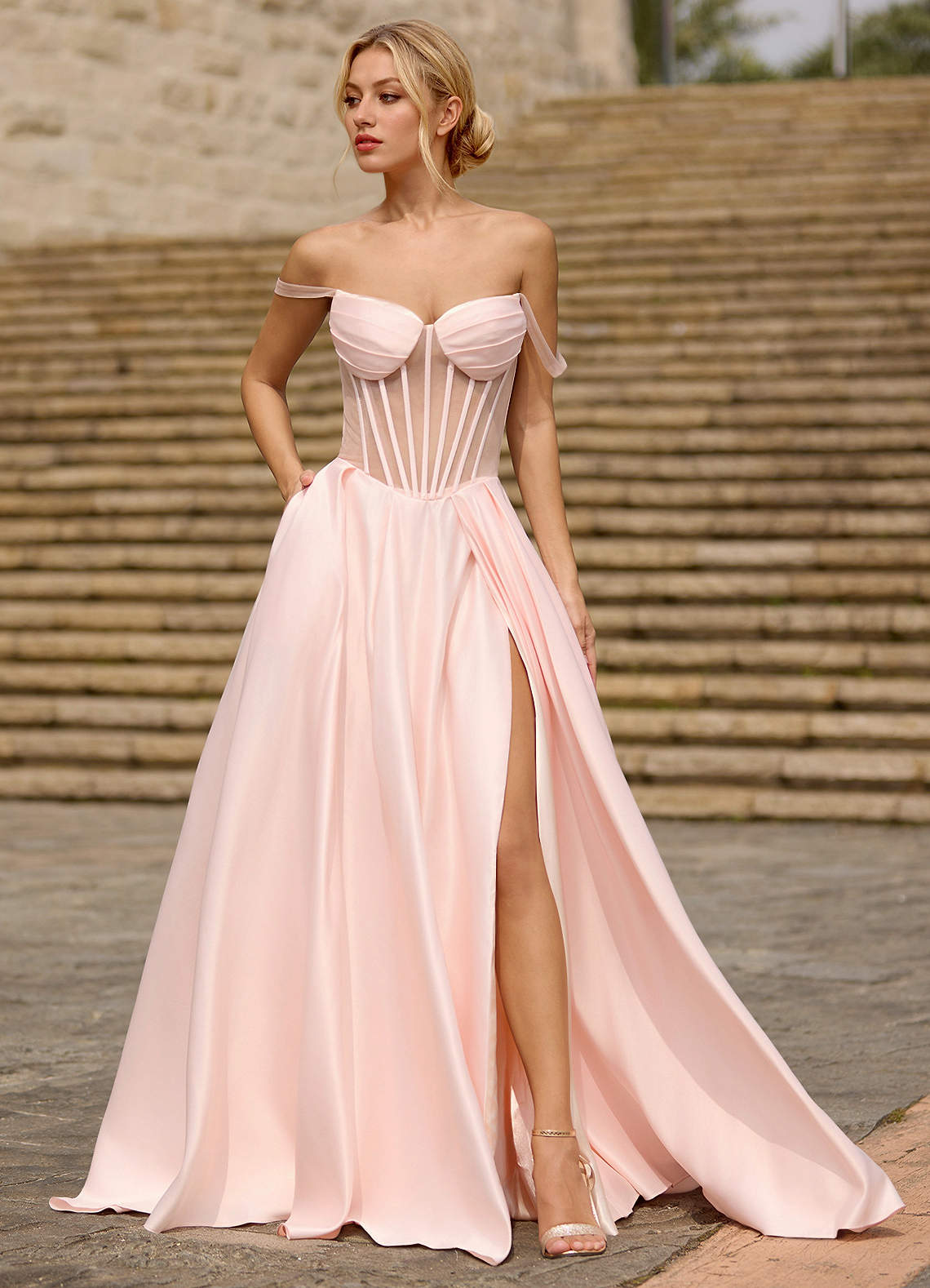 Heartshape Rosa Korsett Satin Balklänning image1