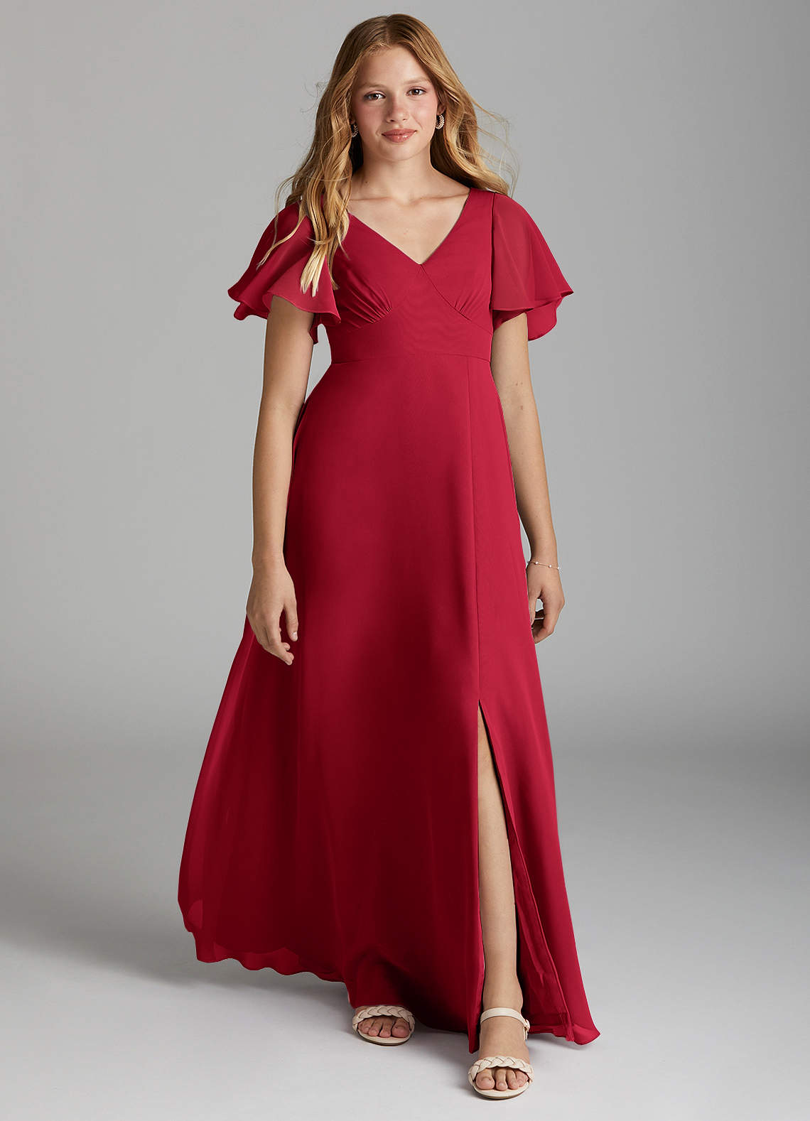 Azazie Kimber Junior Scarlet A-Line Pleated Chiffon Dress image1