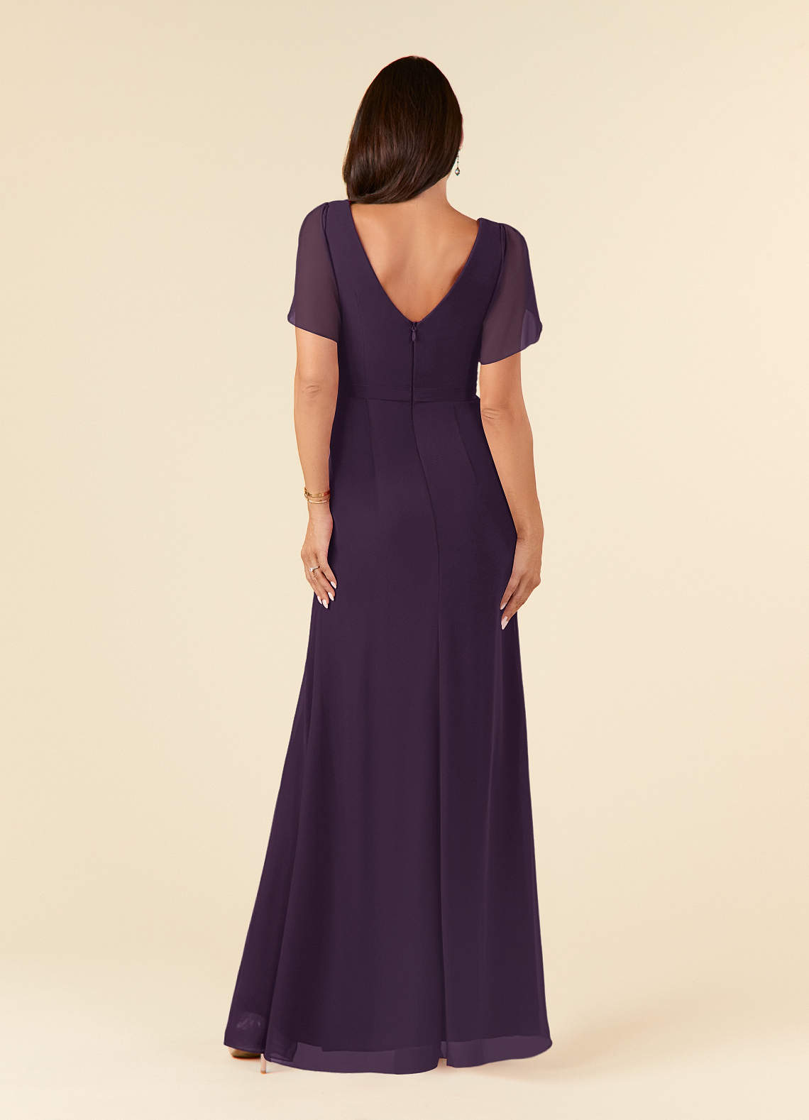 Azazie Marianne Mother of the Bride Dresses Plum Sheath V-Neck Pleated Chiffon Dress image1