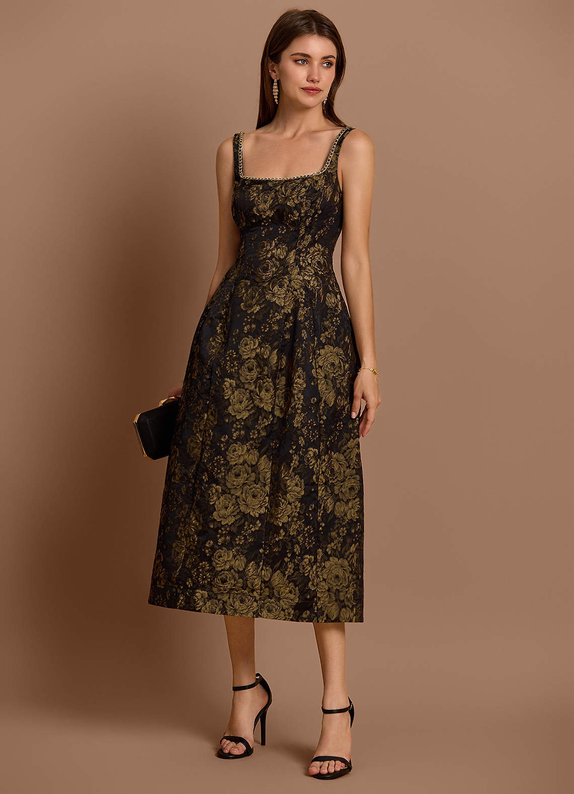 Zara Gold Black Midi Dress Ready to Ship | Azazie