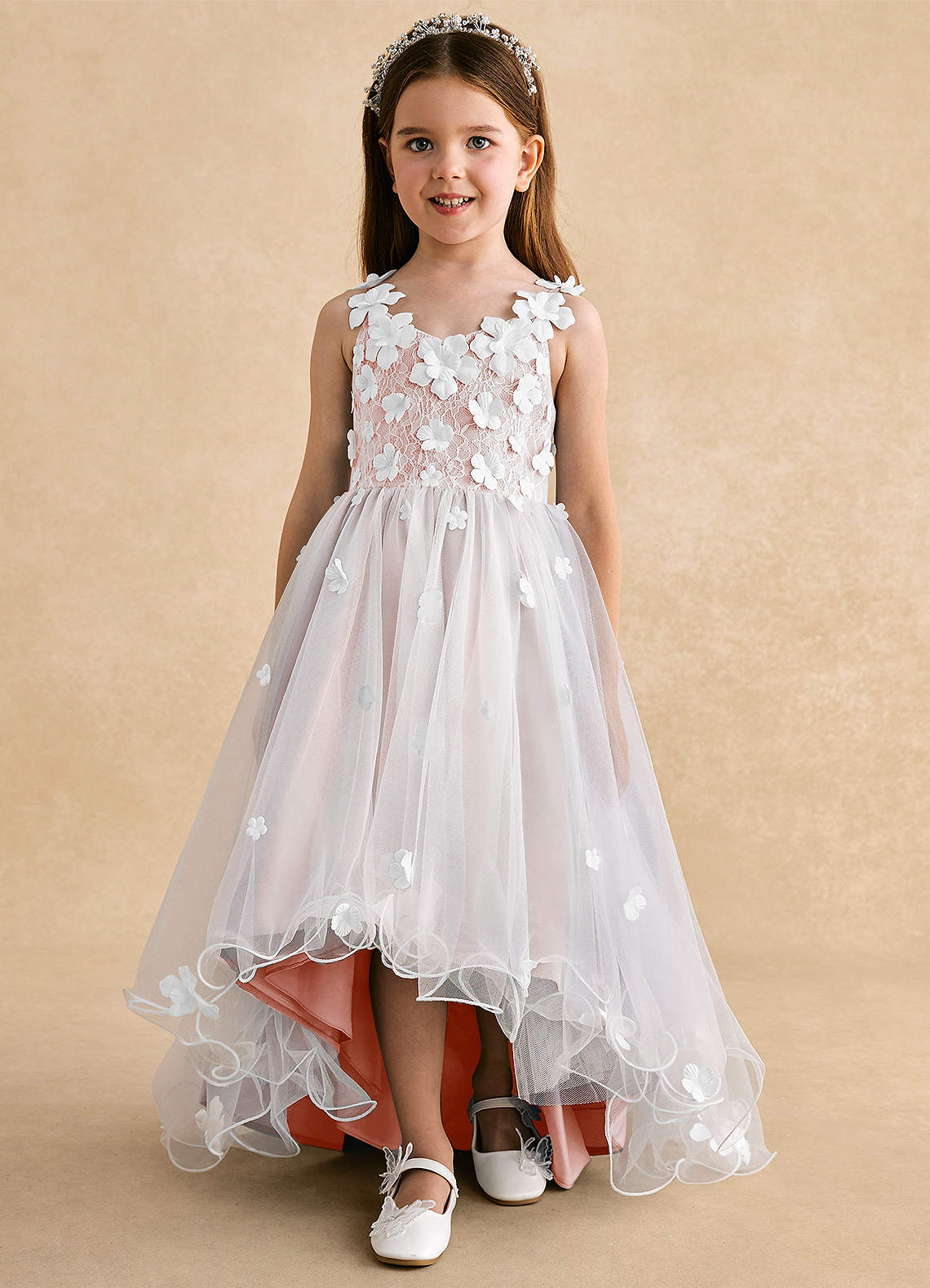 Azazie Celia Flower Girl Dresses Blushing Pink A-Line Lace Tulle Dress image6