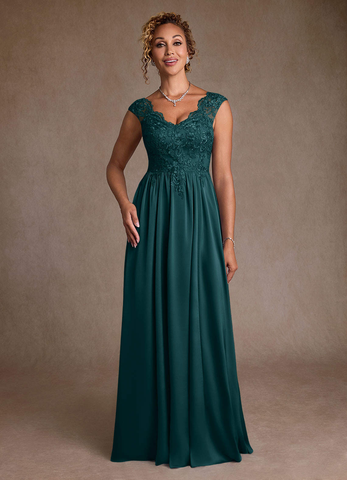 Azazie Amethyst Mother of the Bride Dresses Pine A-Line Lace Dress image3