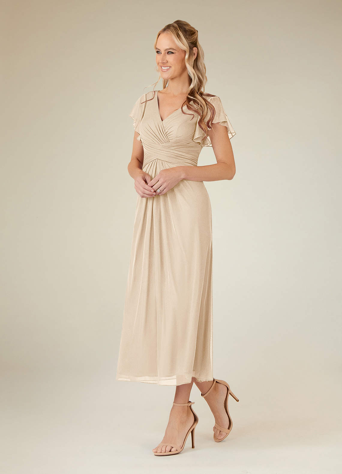 Azazie Vera Abiti per la Madre della Sposa Abito A-Line in Maglia con Scollo a V a Pieghe Champagne image1