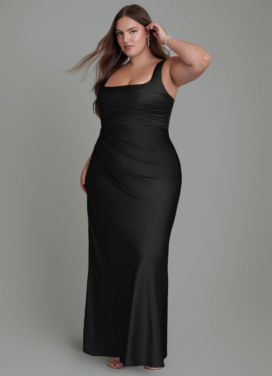 Azazie Agustina Bridesmaid Dresses Black Mermaid Corset Stretch Satin Dress image9
