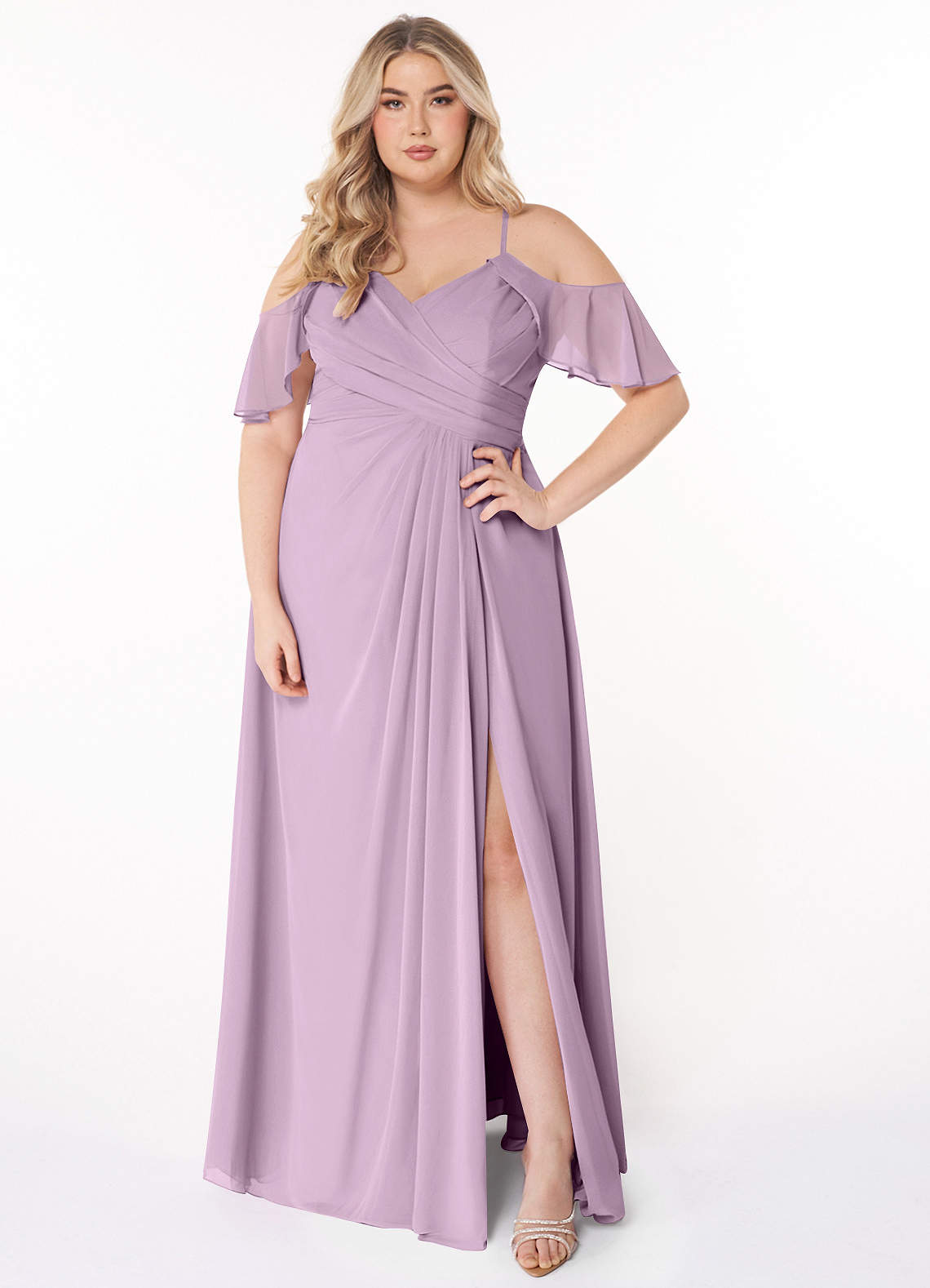 Azazie Dakota Bridesmaid Dresses Wisteria A-Line V-Neck Pleated Chiffon Dress image1