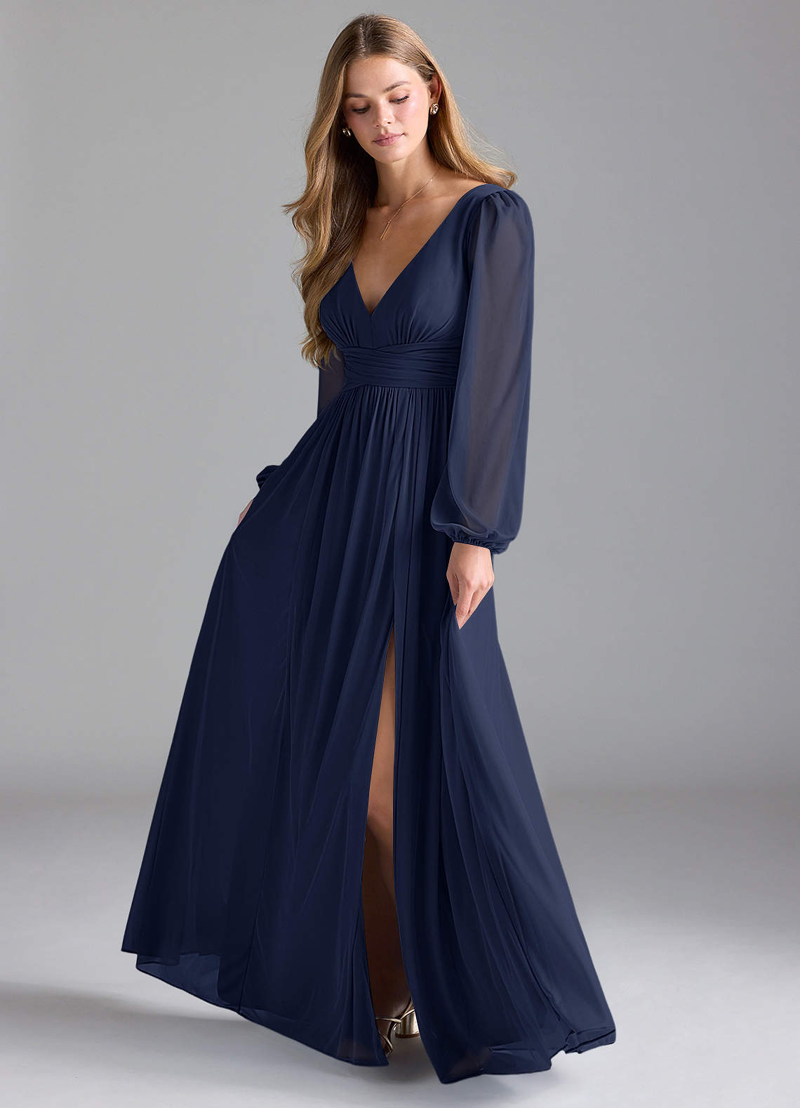 Azazie Norah Bridesmaid Dresses Dark Navy A-Line Mesh Dress image1