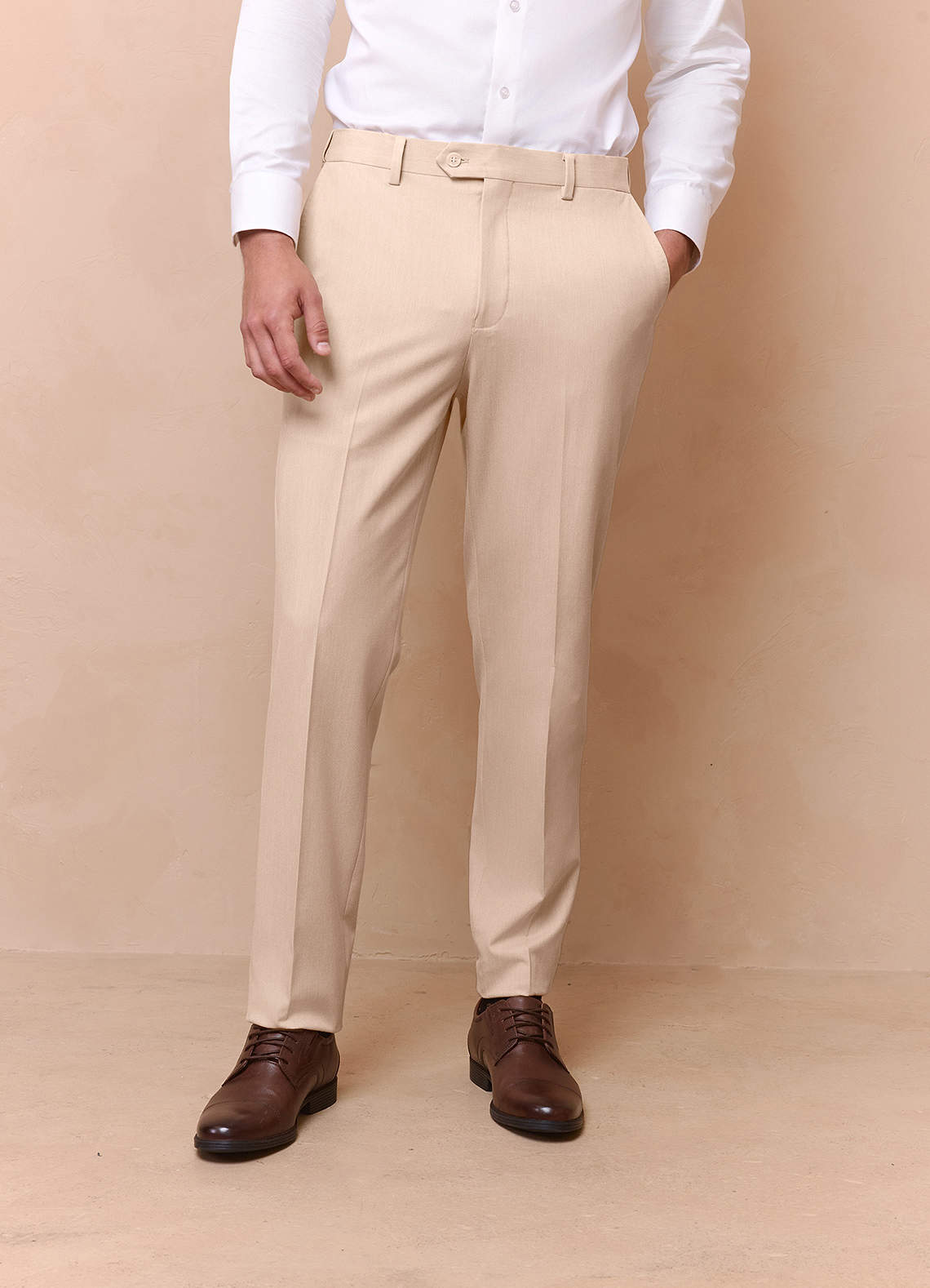 front Savile Tan Wool Blend Dress Pants