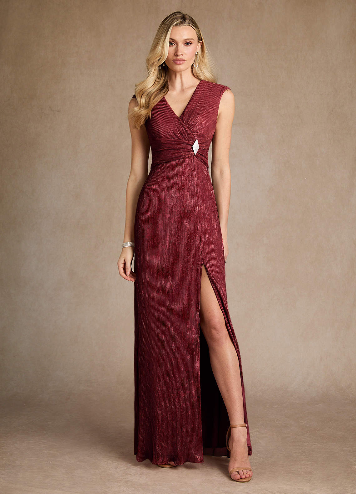 Azazie Salem Mother of the Bride Dresses Ruby A-Line Pleated Metallic Mesh Dress image1