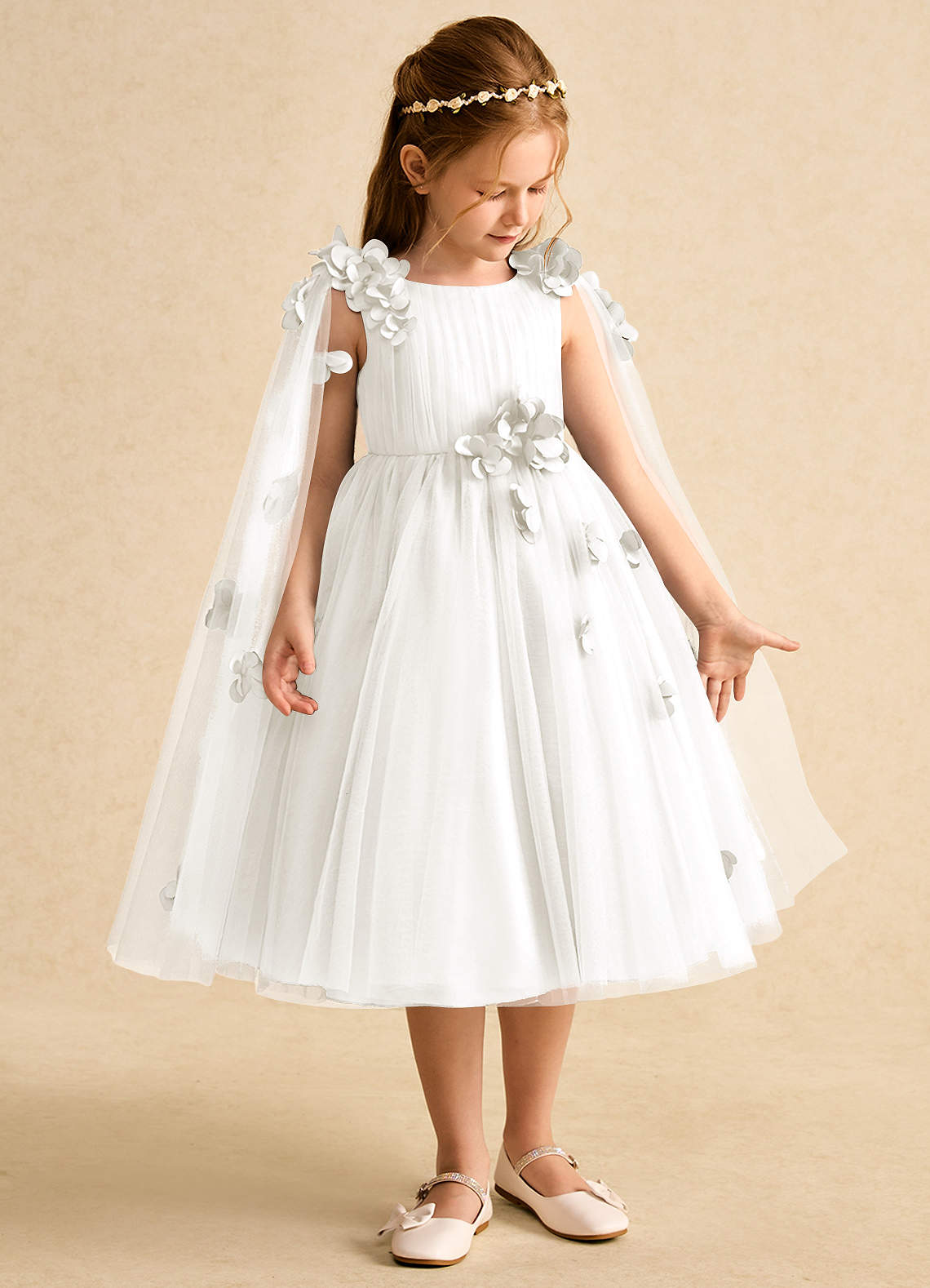 Azazie Staria Flower Girl Dresses Ivory Ball-Gown Ruched Tulle Dress image6