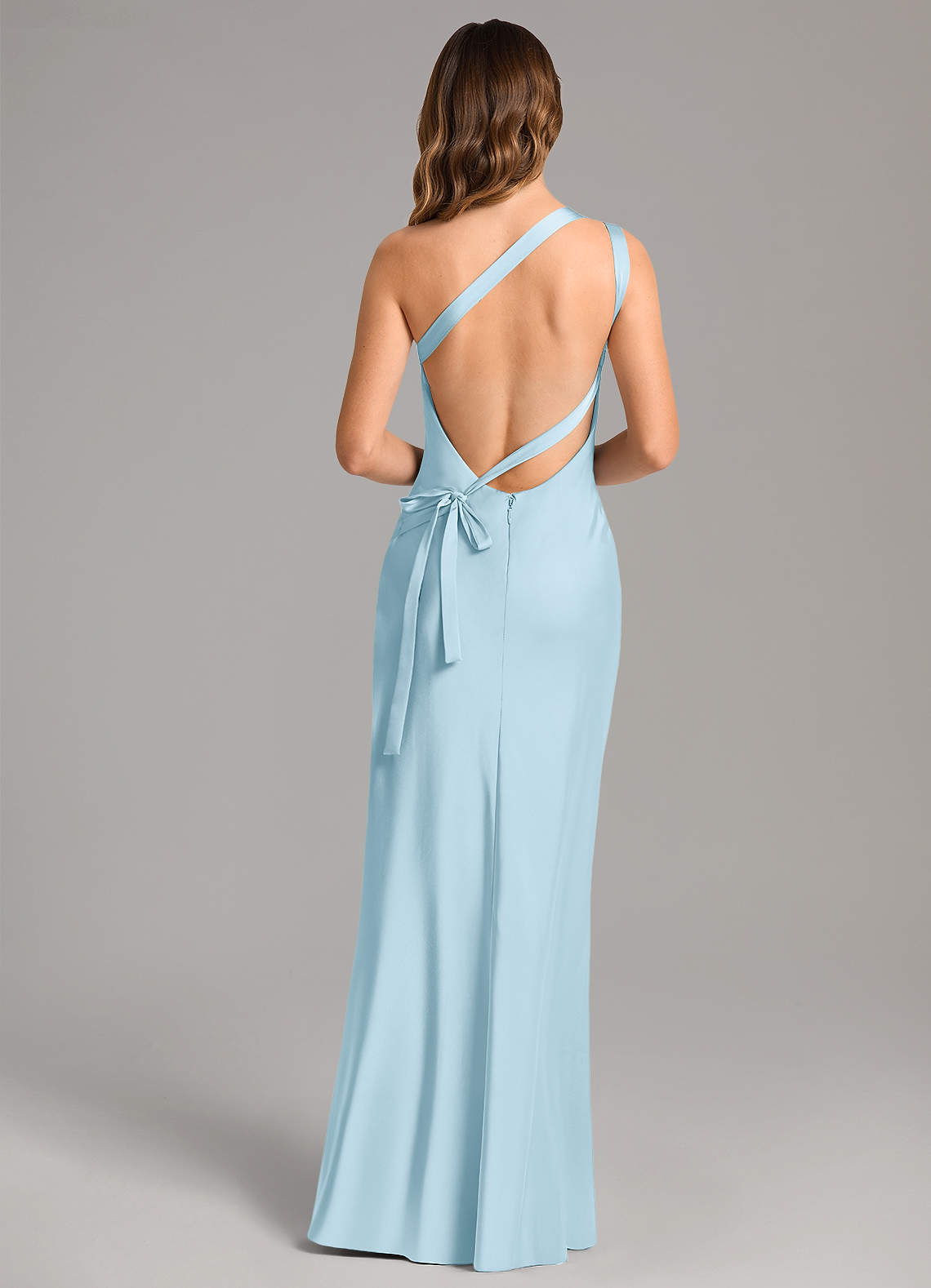 Azazie Monroe Brudtärnklänningar Klänning av Sjöjungfru i Stretch Satin One-shoulder Himmelsblå image1