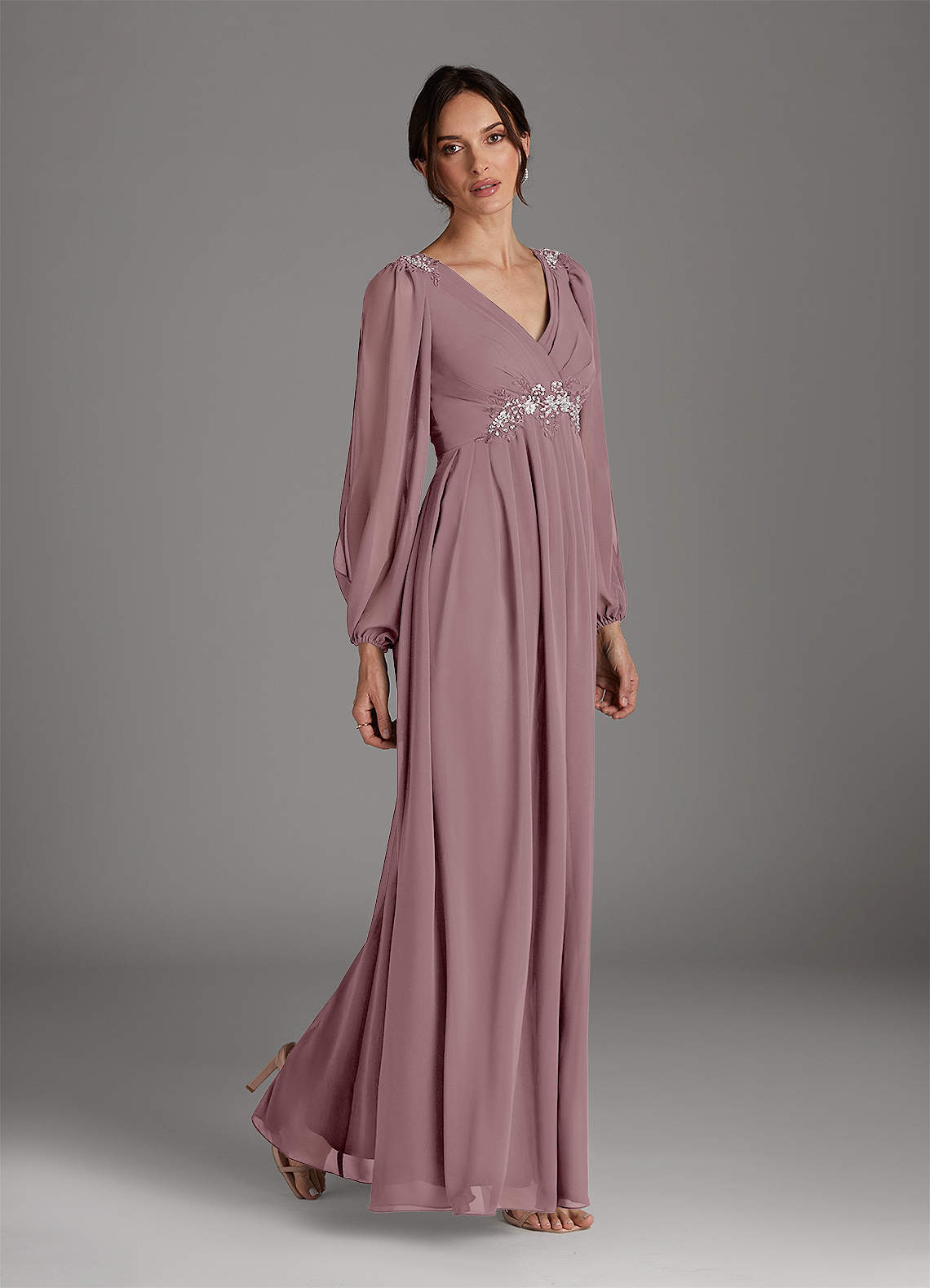 Azazie Gypsy Mother of the Bride Dresses Dusty Rose A-Line V-Neck Sequins Chiffon Dress image3