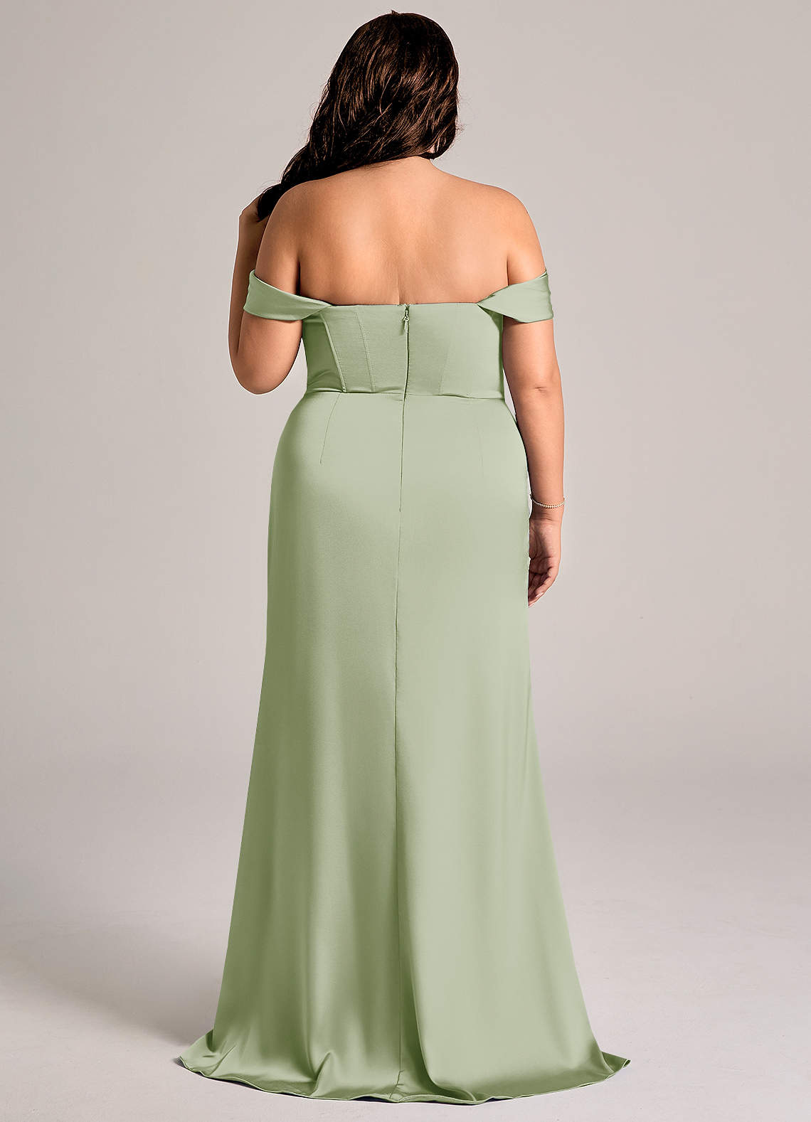 Azazie Johana Brautjungfernkleider Wandelbar Meerjungfrau-Linie Schulterfrei Stretch-Satin Kleid Staubiger Salbeigrün image8