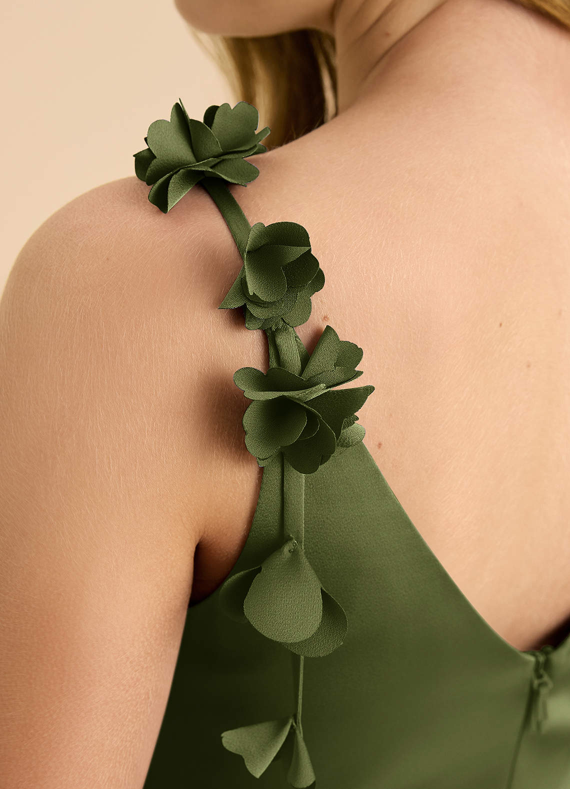 Azazie Gumdrop Junior Olive Empire Pleated Stretch Satin Dress image7