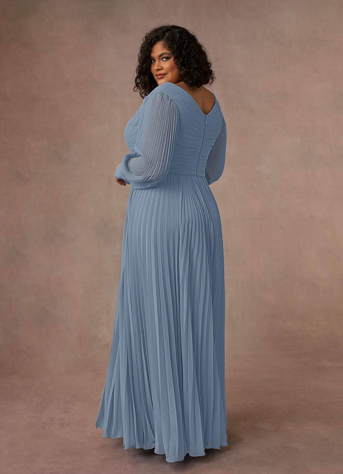 Azazie Zina Mother of the Bride Dresses Dusty Blue A-Line Pleated Chiffon Dress image9