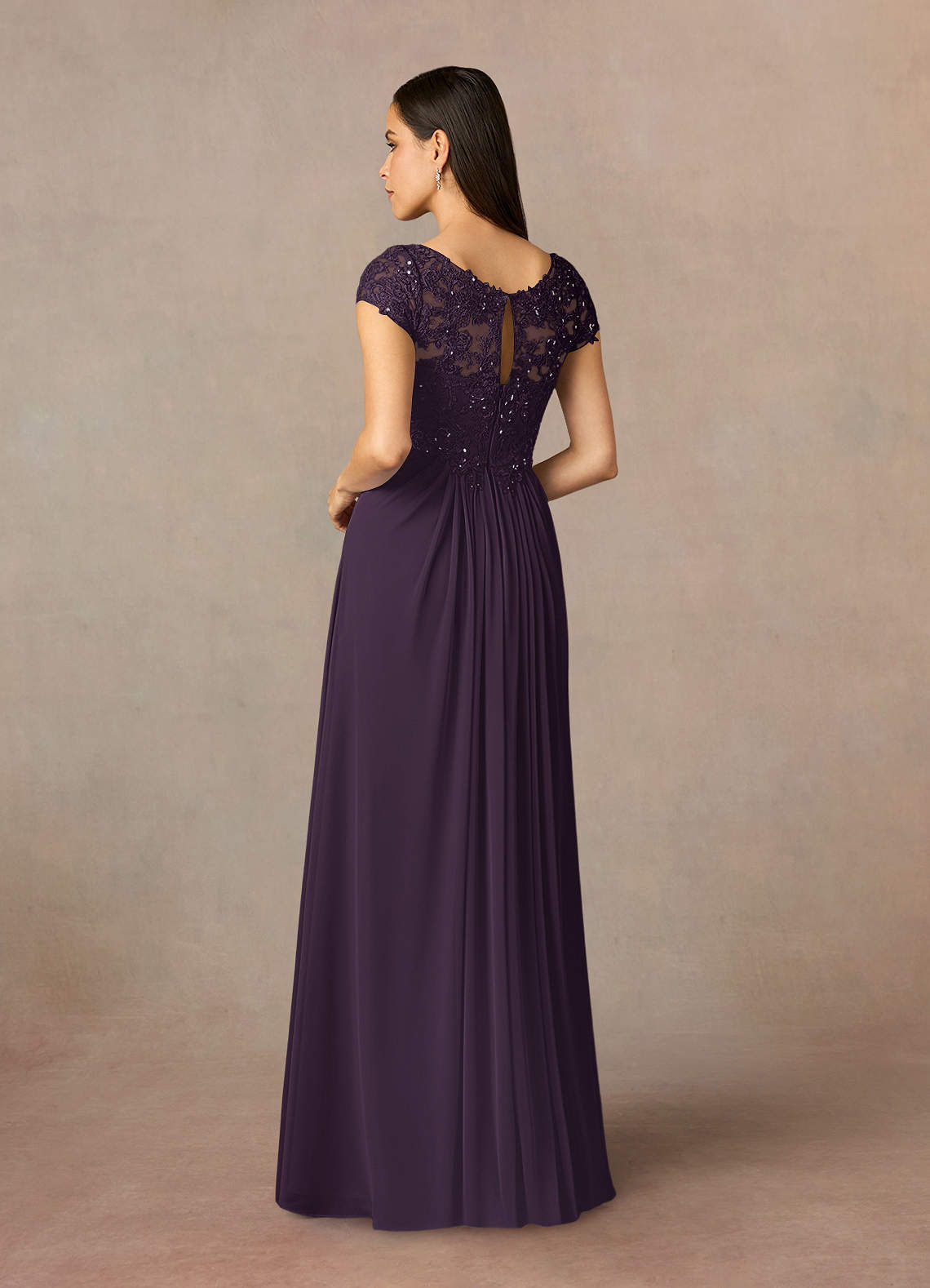 Azazie Macy Plum A-Line V-Neck Sequin Lace Lace Dress Ready to Ship | Azazie
