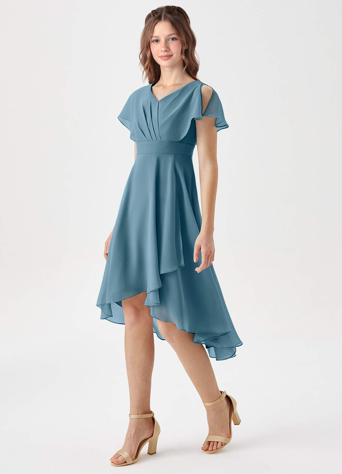 Azazie Graciela Junior Bermuda A-Line Pleated Chiffon Dress image1