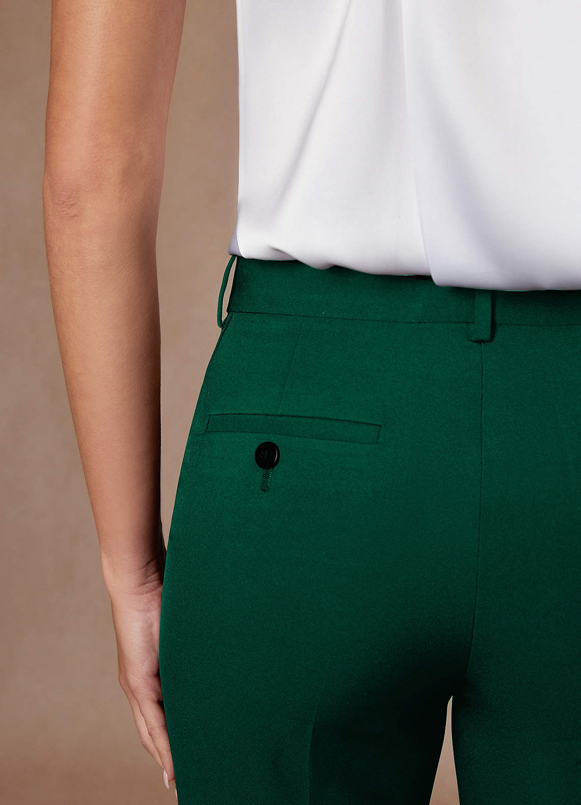 front Whitney Emerald Structured Stretch Cropped Dress Pants