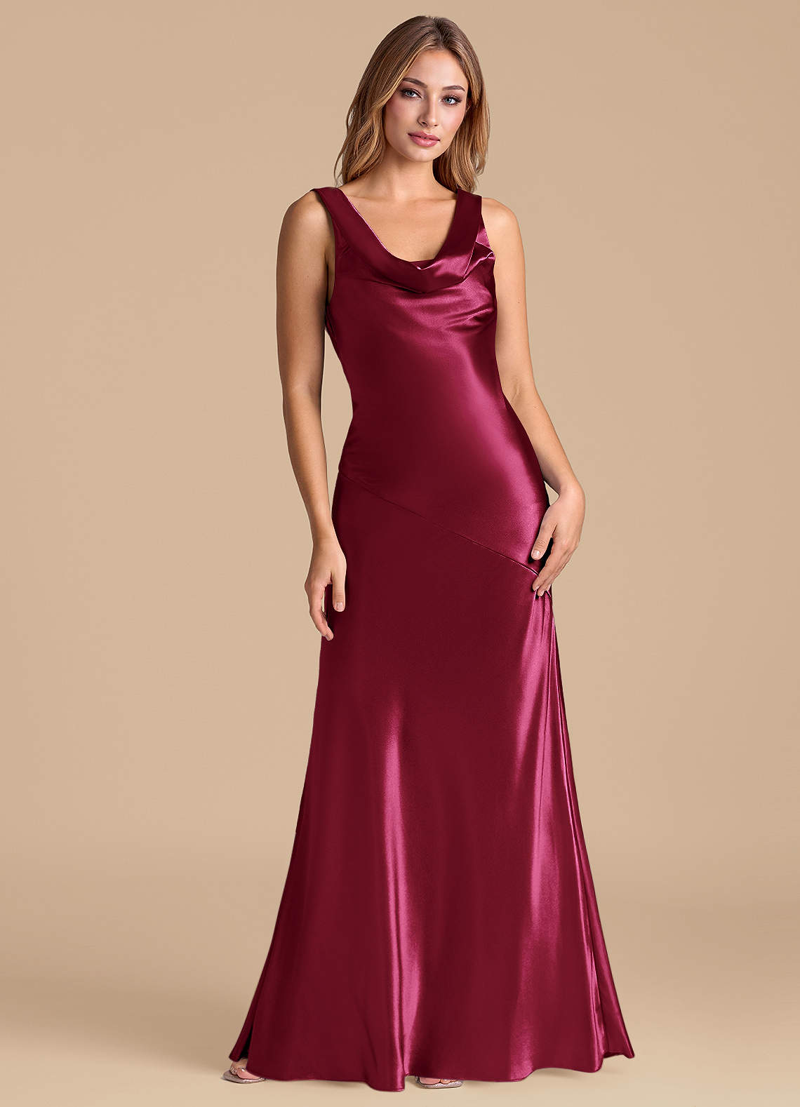 Azazie Rylina 신부 들러리 드레스 인어 메탈릭 새틴 바닥 길이 드레스 image1