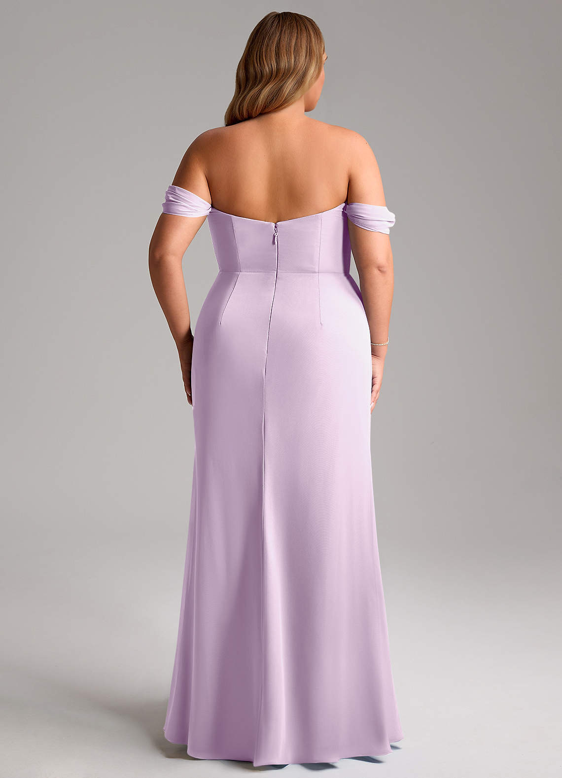 Azazie Saige Bridesmaid Dresses Frosted Lilac A-Line Off the Shoulder Chiffon Convertible Dress image14
