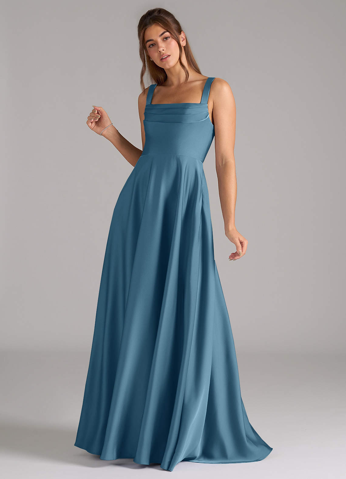 Azazie Shaude Bridesmaid Dresses Bermuda A-Line Pleated Stretch Satin Dress image4