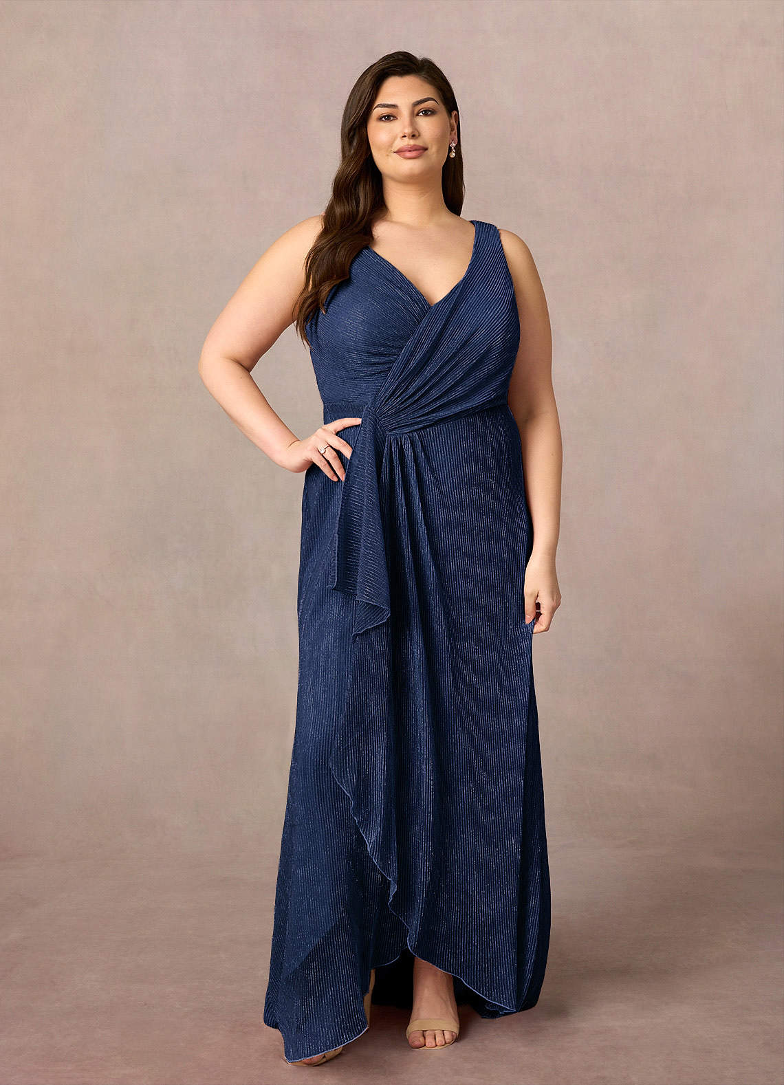 Azazie Tuscon Mother of the Bride Dresses Dark Navy A-Line Ruched Metallic Mesh Dress image1