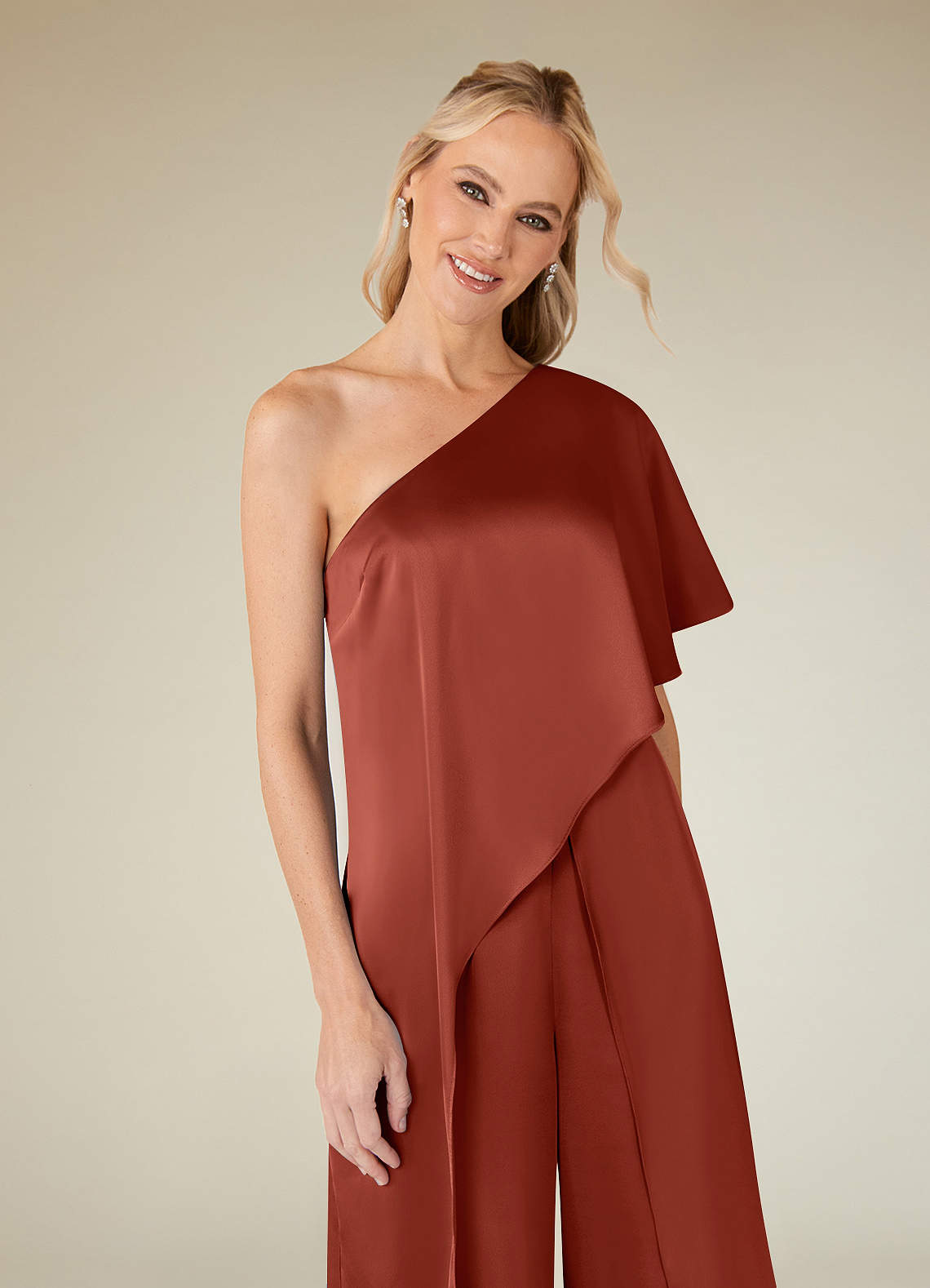 Azazie Hagretta Terracotta Jumpsuit/Pantsuit Stretch Satin Dress